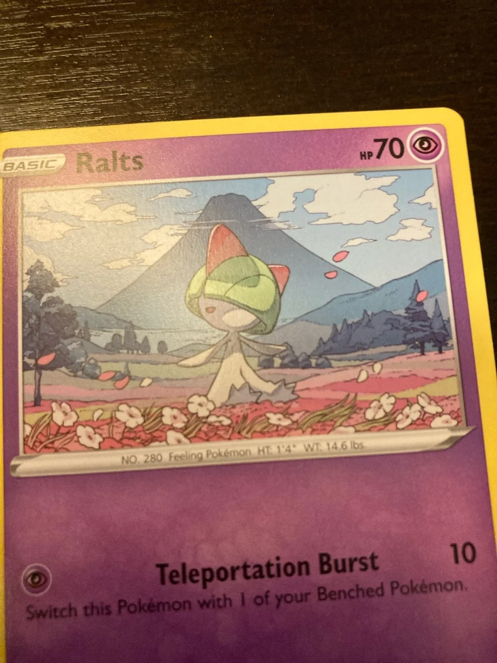Pokemon Ralts Trading Card - Purple and Yellow Border
